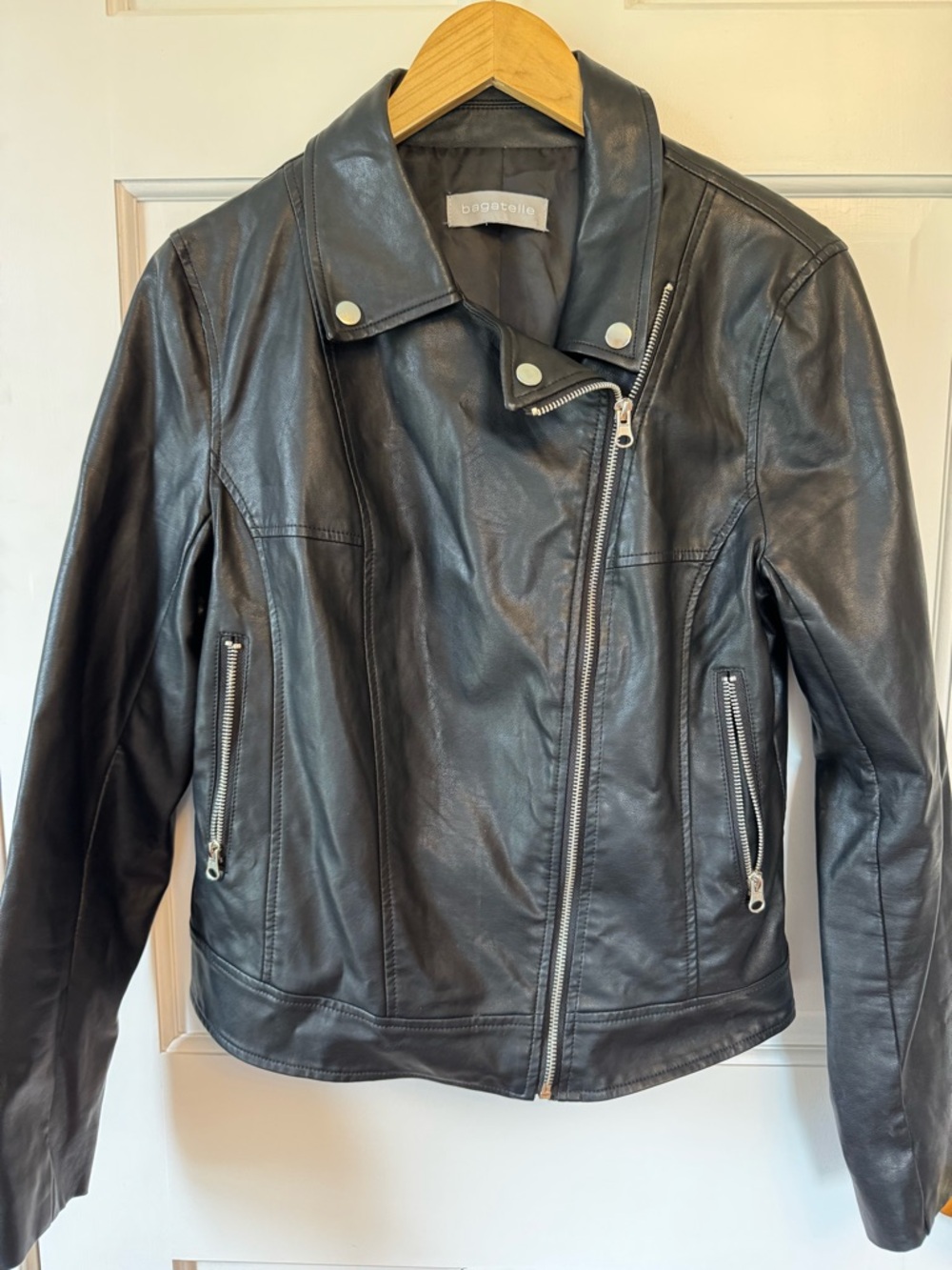 bagatelle Black Leather Moto Jacket with Silver Hardware